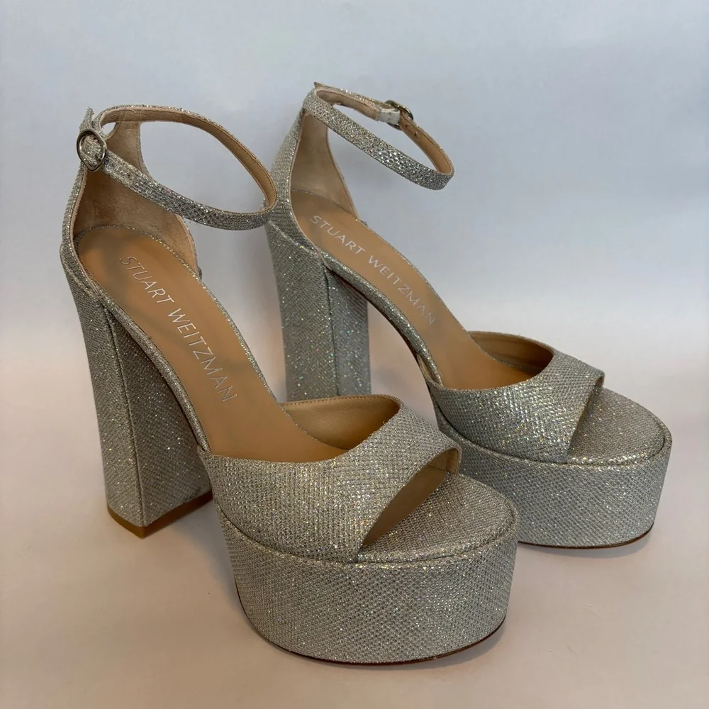 Stuart Weitzman Skyhigh 145 Metallic Platform Heels size 10.5‎